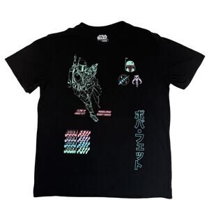 Star Wars Men's Large Black T-Shirt Boba Fett Neon Pastel Graphic TeeMad Engine